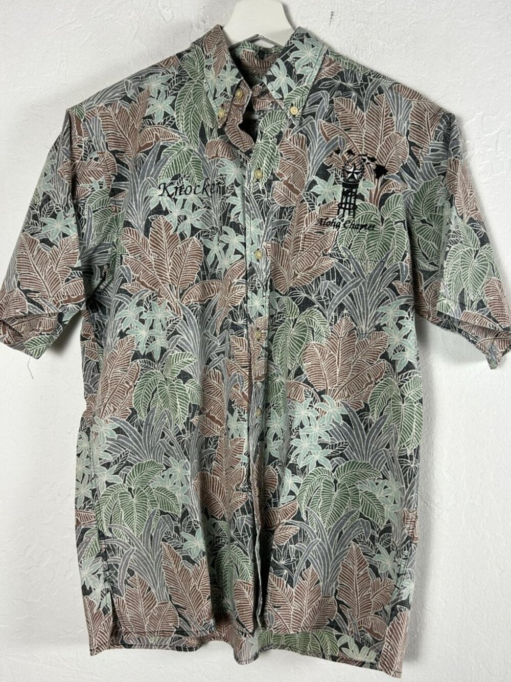 Reyn Spooner Hawaiian Shirt Medium Tropical Leaf Button-Down Short Sleeve Aloha